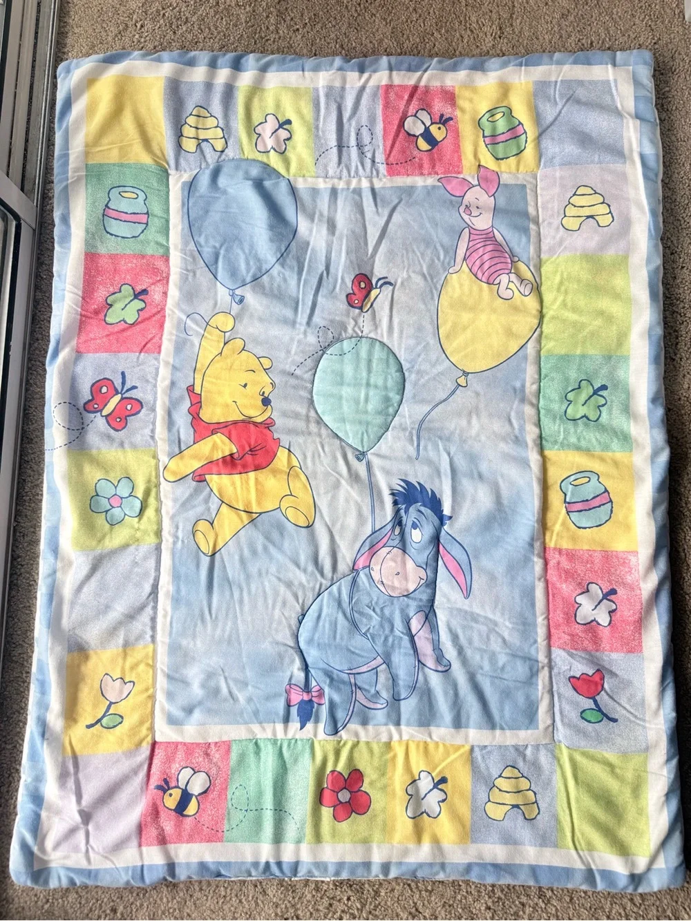 Vintage 90s Winnie The Pooh Baby Crib Bedding Quilt Blanket Disney